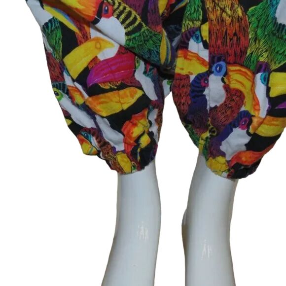 80s Gym Pants, M/L, Toucans/Bird print, Elastic waist & Cuffs, Colorful - Picture 9 of 11